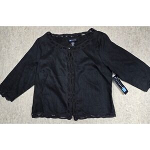 Relativity Lightweight Jacket 3/4 Sleeve Black‎ 100% Linen Size Petite Large